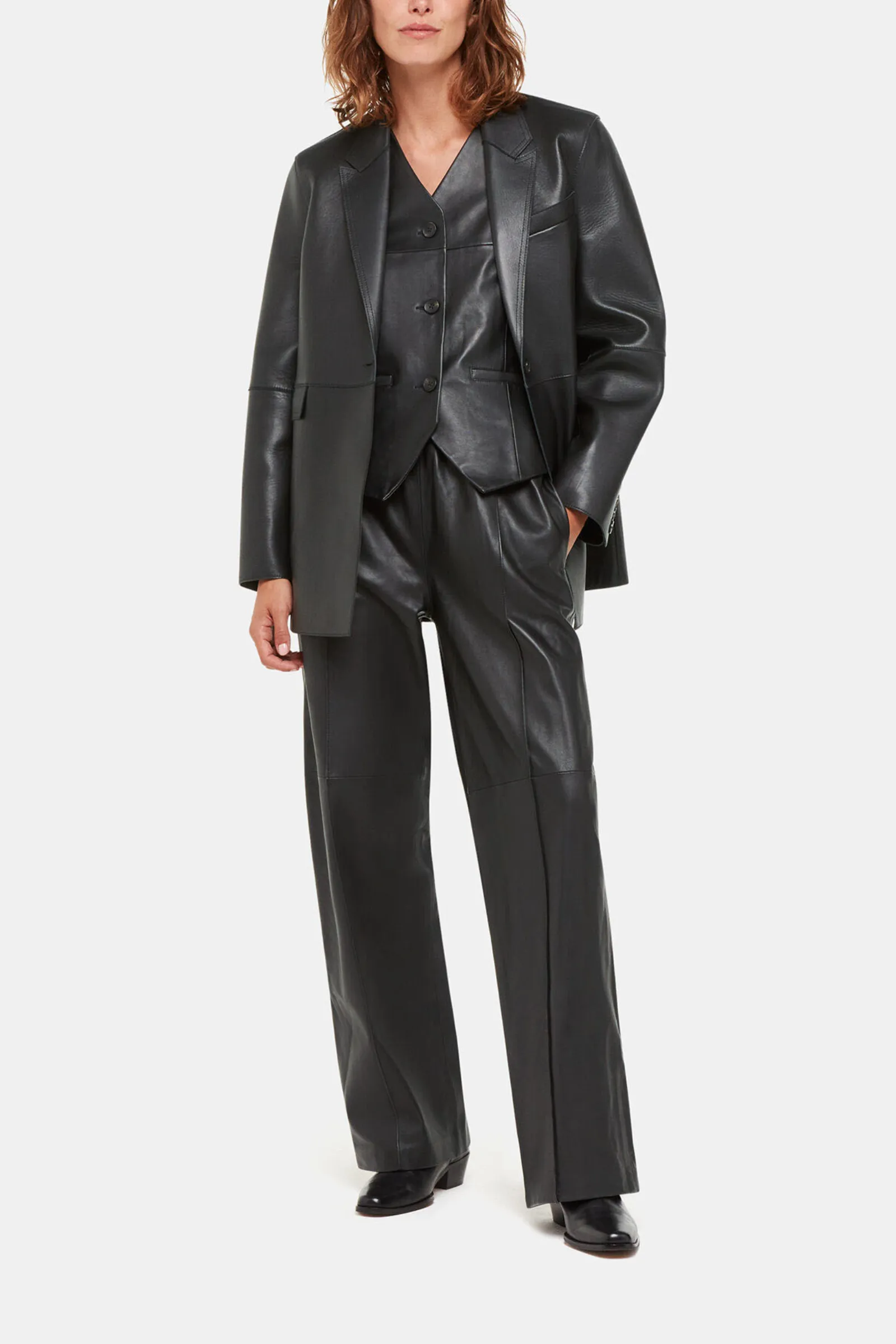Elasticated Black Leather Trouser