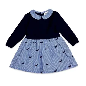 Embroidered Pinstripe Baby Sweater Knit Dress