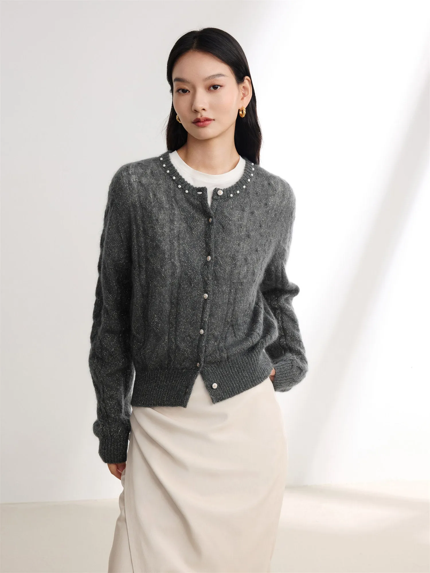 EP YAYING Mohair Knitted Cardigan