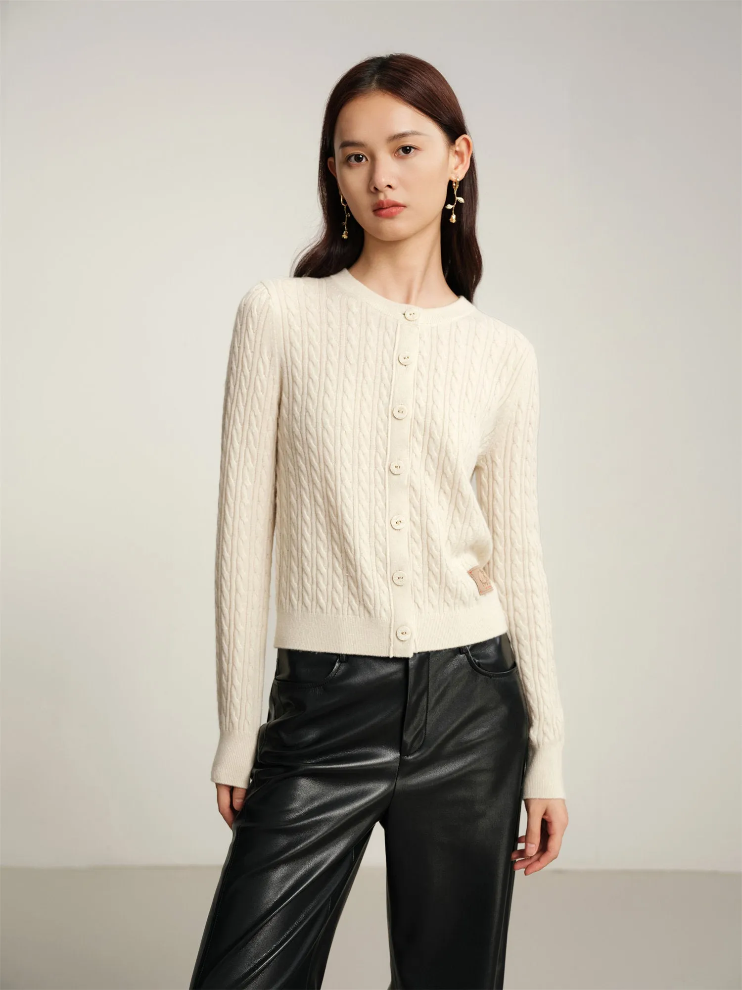 EP YAYING Yak Wool Cable Knit Sweater