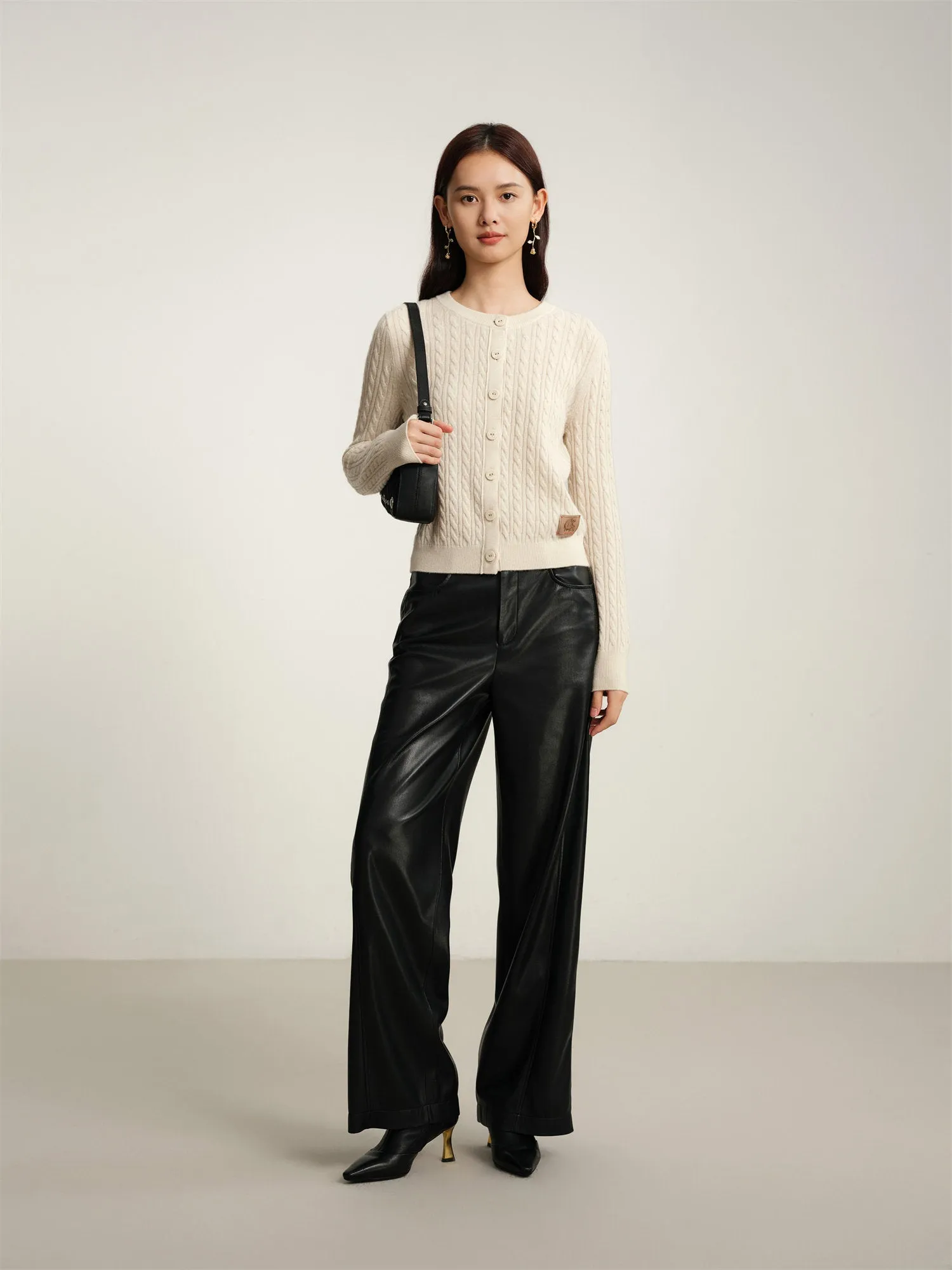 EP YAYING Yak Wool Cable Knit Sweater