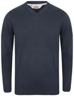 Expanse Cotton V Neck Jumper In Dark Denim Marl - Tokyo Laundry