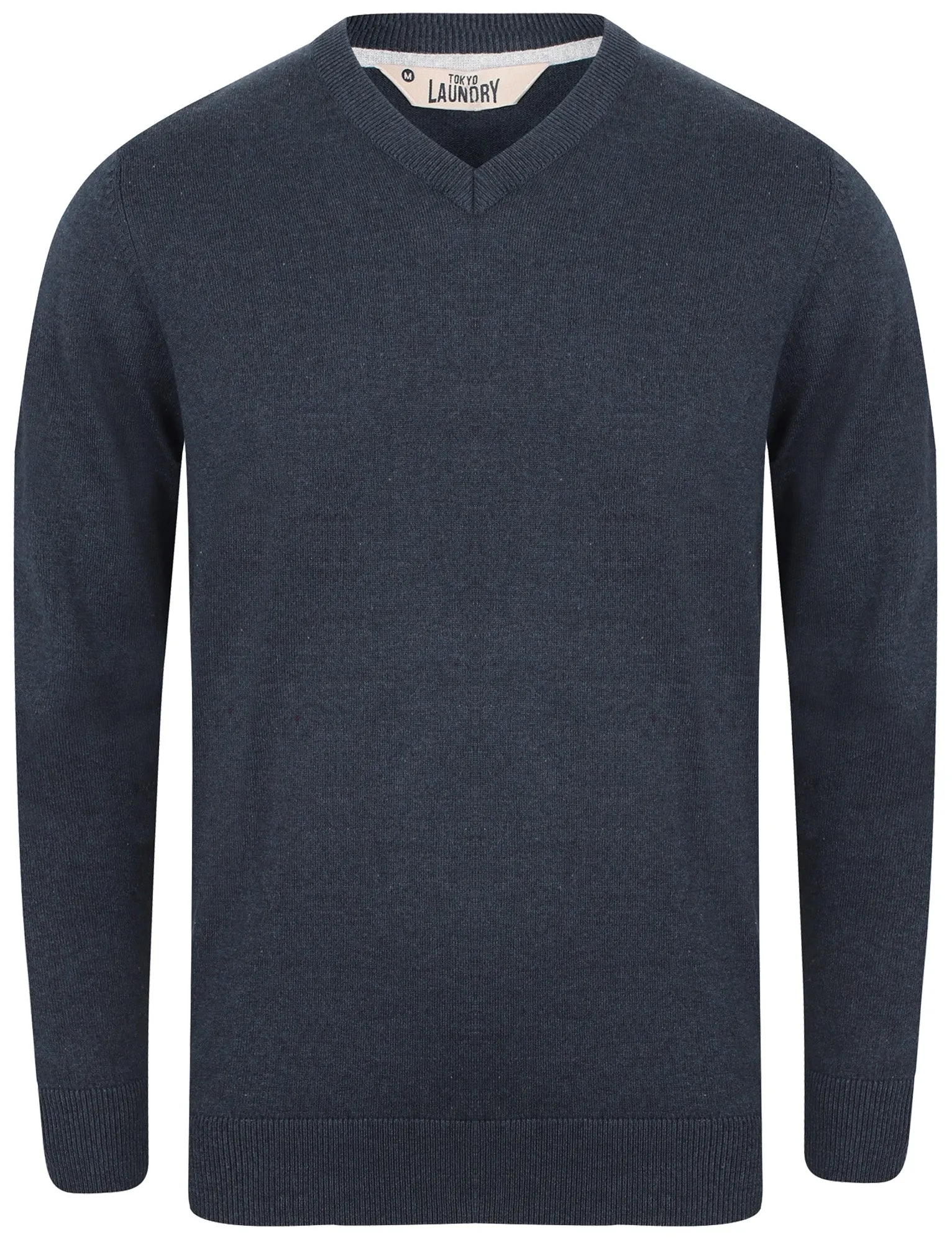 Expanse Cotton V Neck Jumper In Dark Denim Marl - Tokyo Laundry