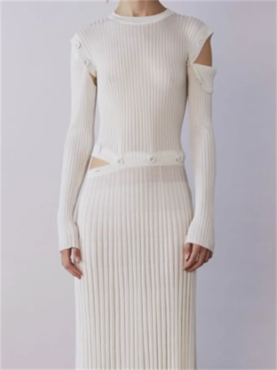 Fashion Button Stitching Women'S Casual Knitted Dress