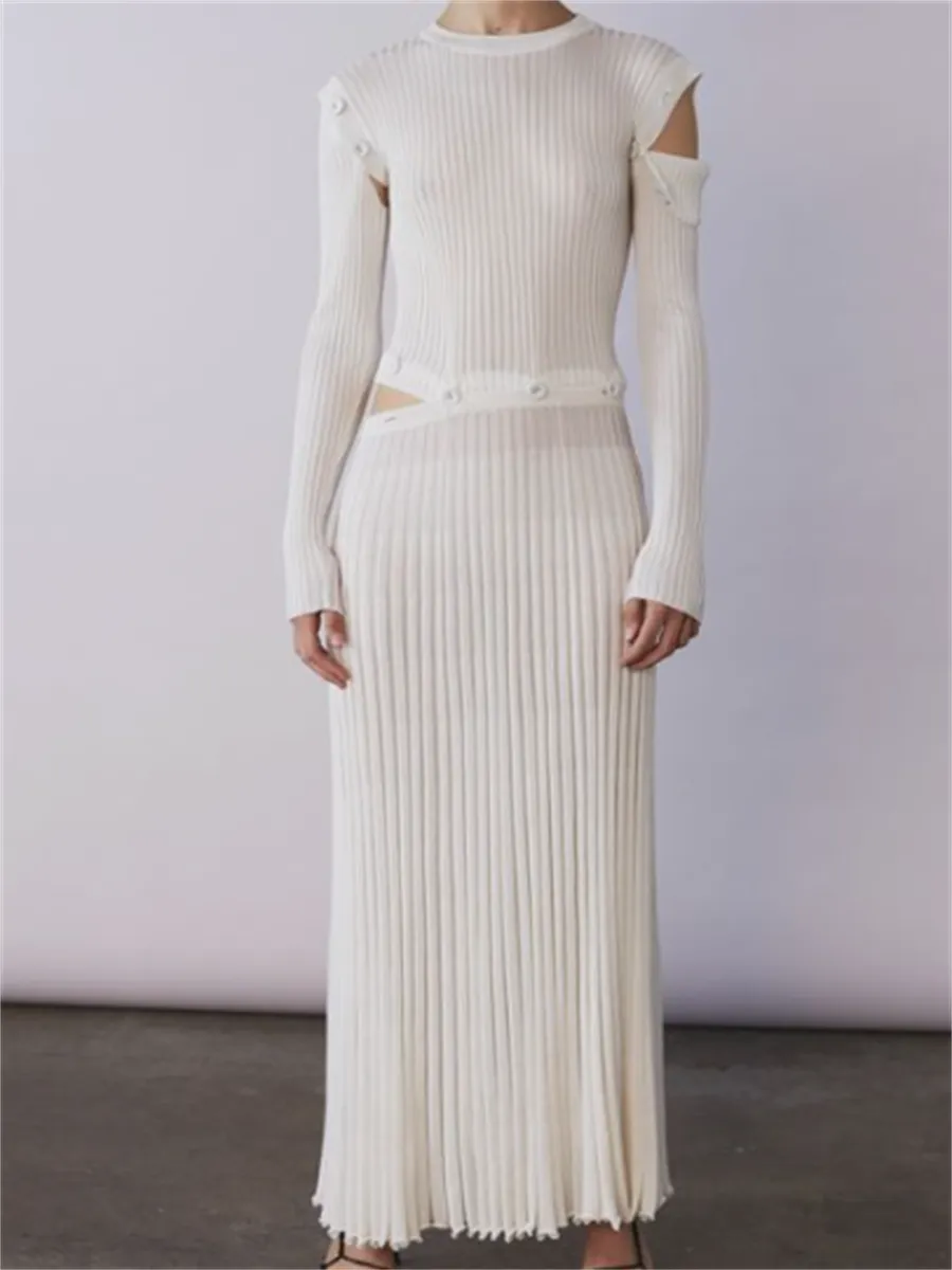 Fashion Button Stitching Women'S Casual Knitted Dress