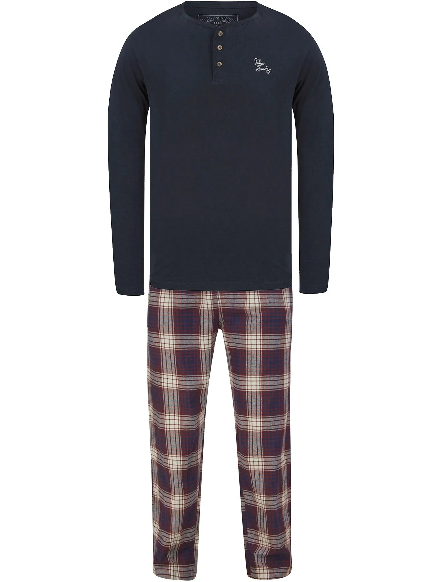 Field 2pc Long Sleeve Cotton Checked Lounge Set in Sky Captain Navy - Tokyo Laundry