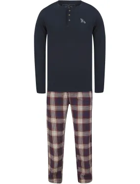 Field 2pc Long Sleeve Cotton Checked Lounge Set in Sky Captain Navy - Tokyo Laundry