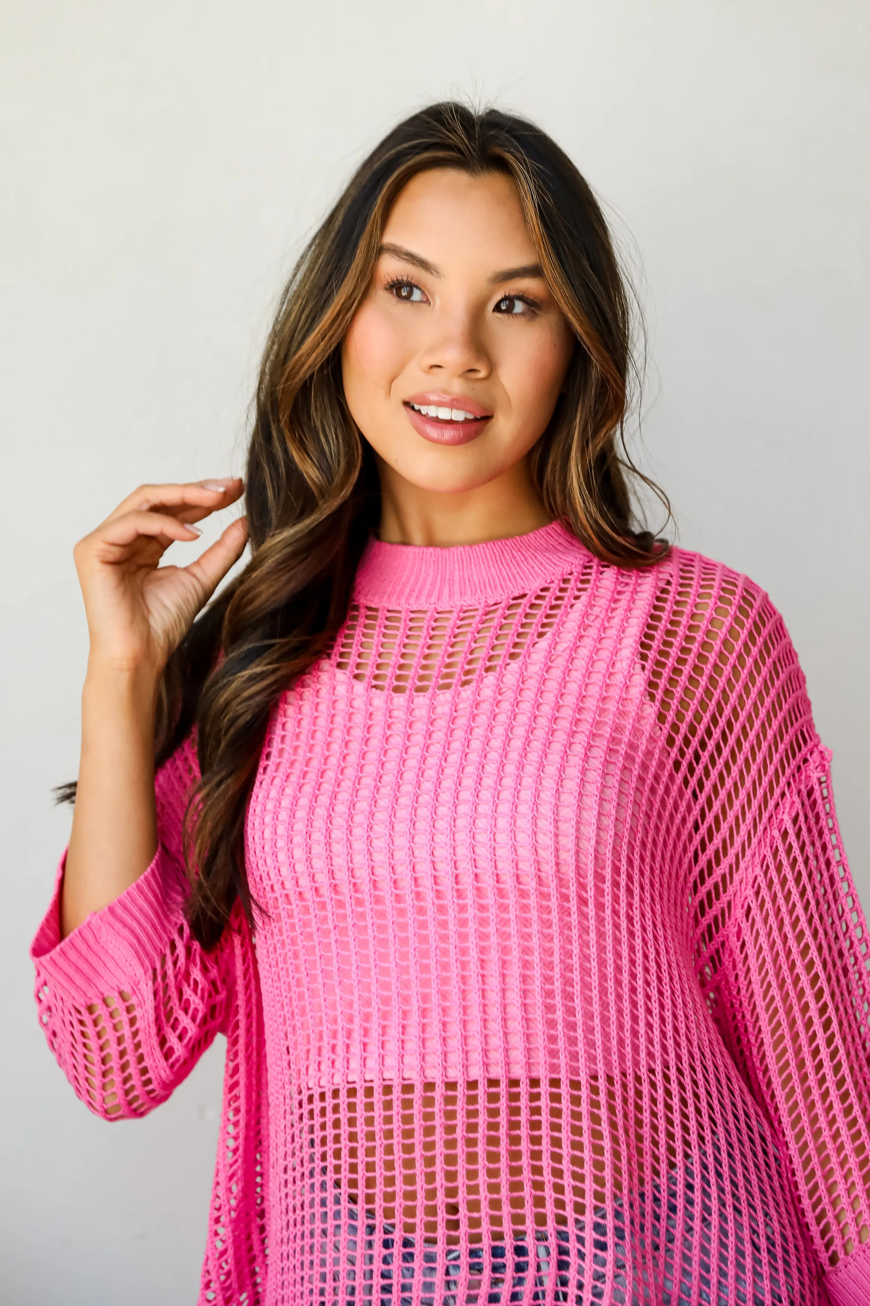 FINAL SALE - Oh So Sunny Pink Crochet Open Knit Top