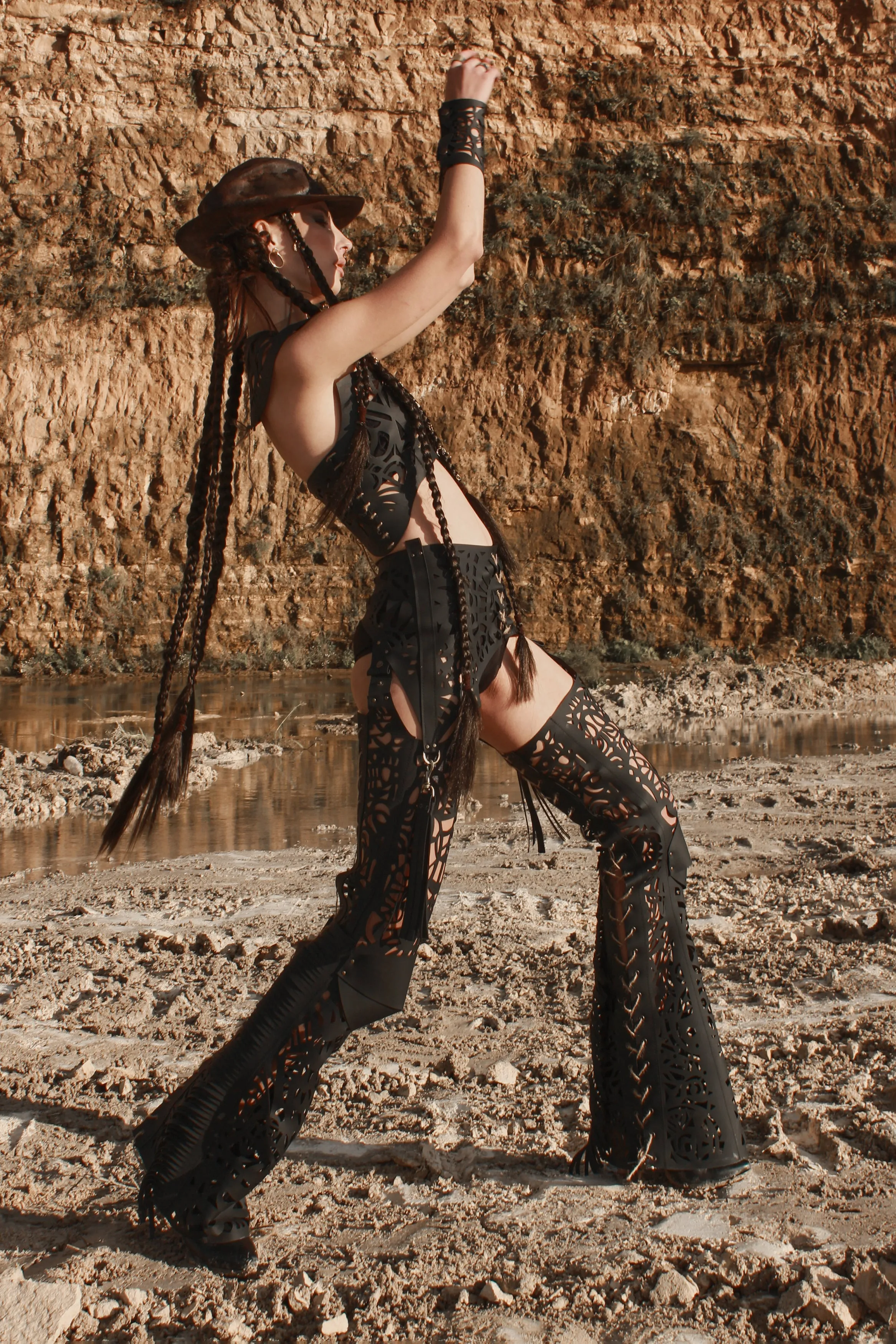 Flared leather trousers