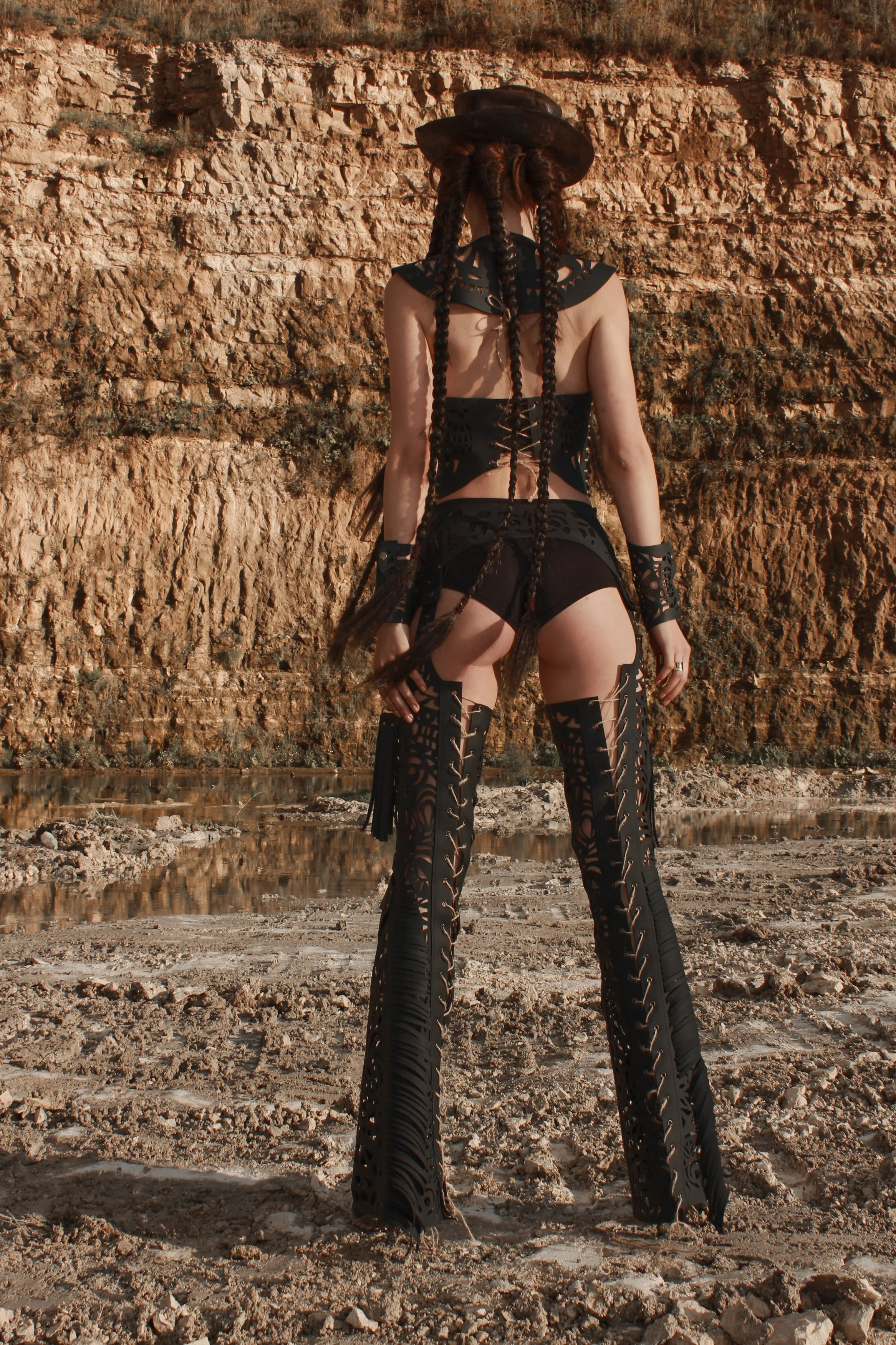 Flared leather trousers