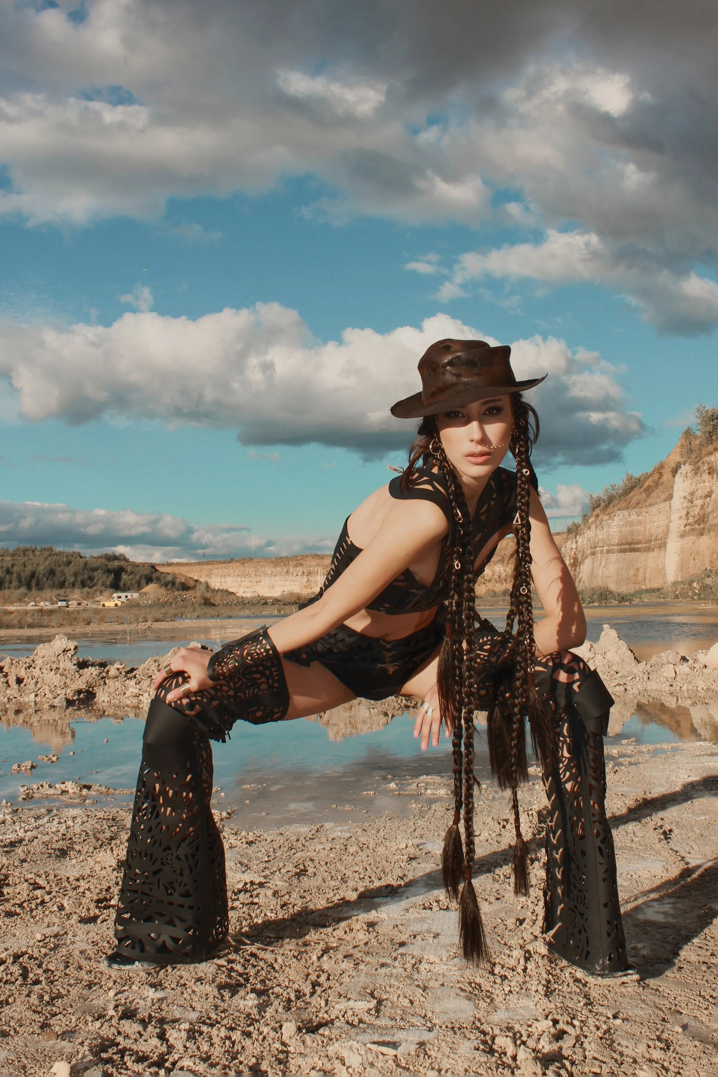 Flared leather trousers
