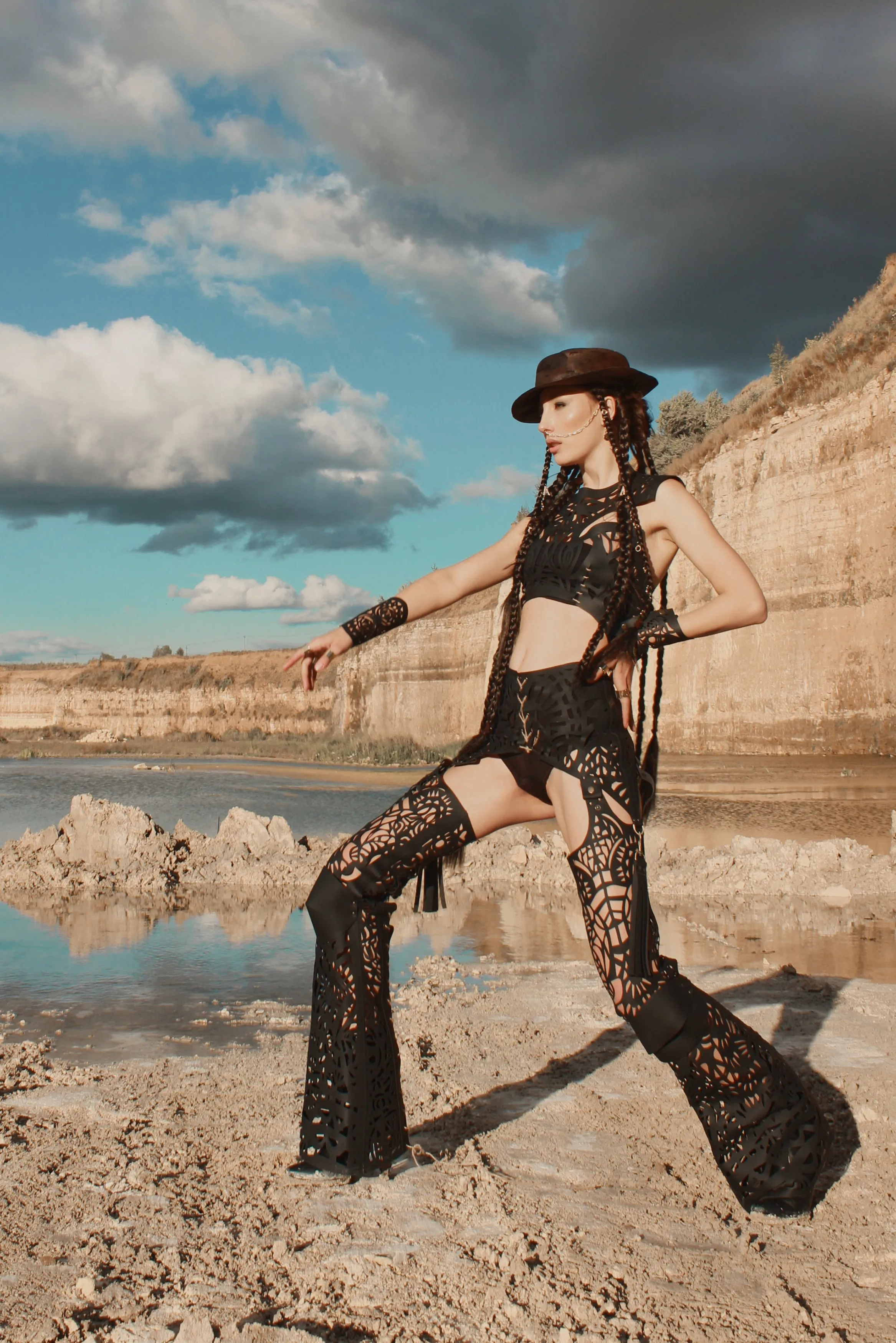 Flared leather trousers