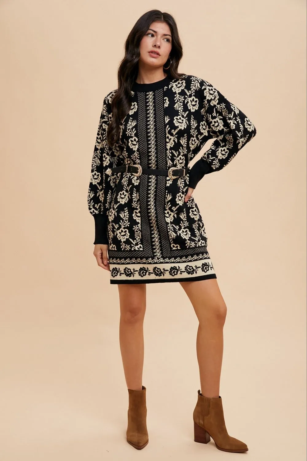 Floral Jacquard Sweater Dress
