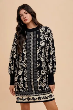 Floral Jacquard Sweater Dress