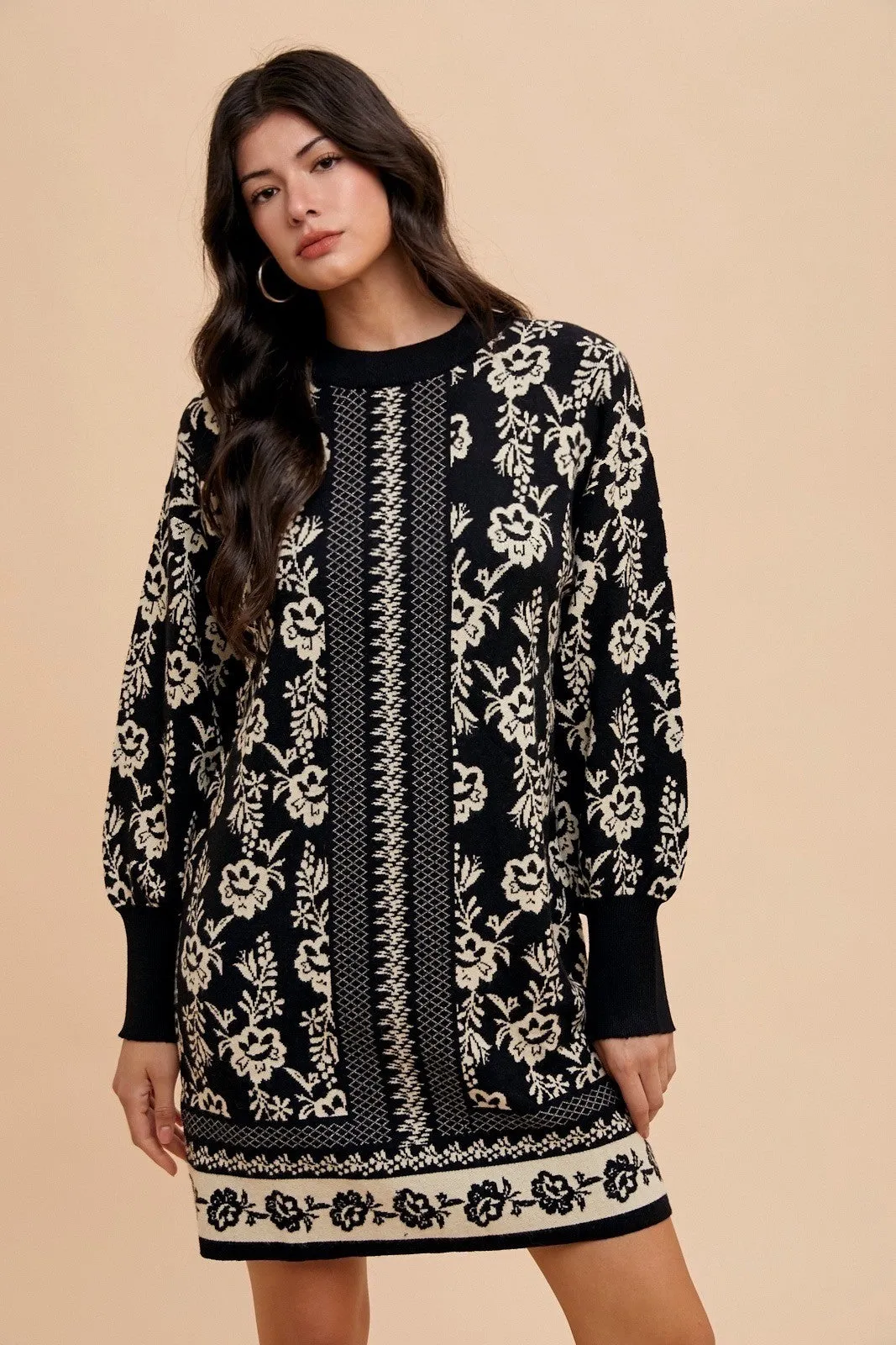 Floral Jacquard Sweater Dress