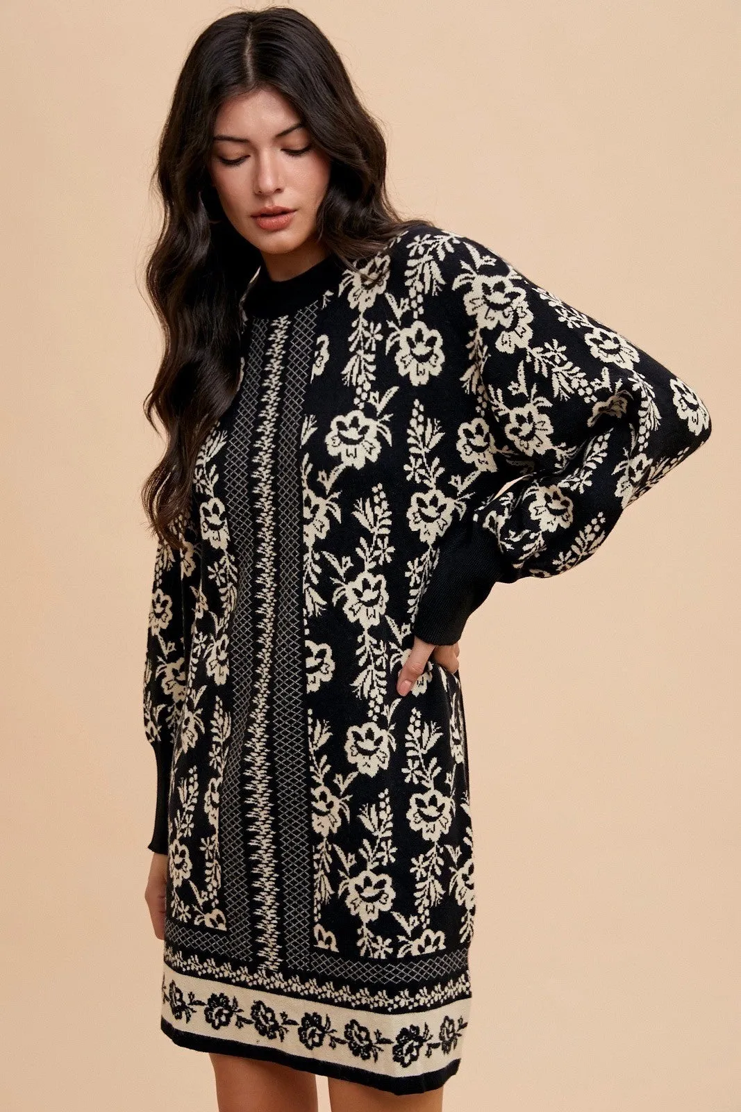 Floral Jacquard Sweater Dress