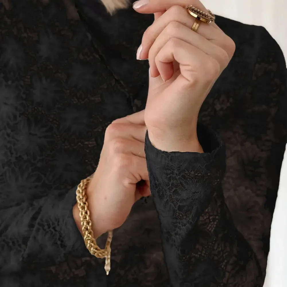 Floral Lace High Neck Long Sleeve