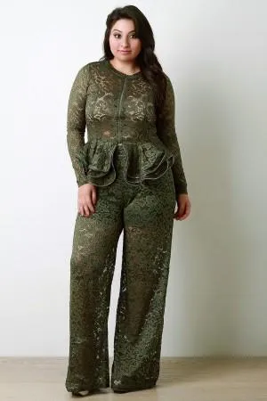 Floral Lace High Waist Wide Leg Pants