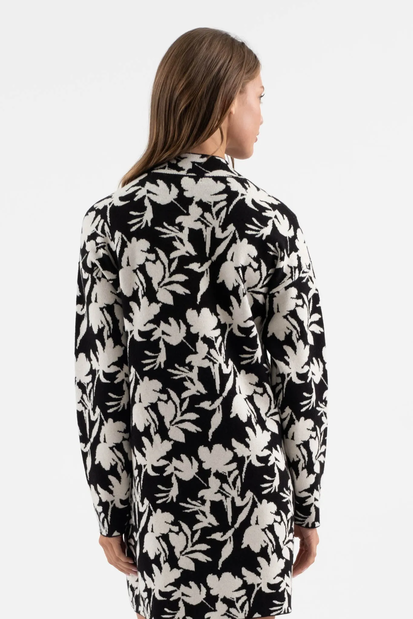 FLORAL MOCK NECK LONG SLEEVE KNIT SWEATER DRESS