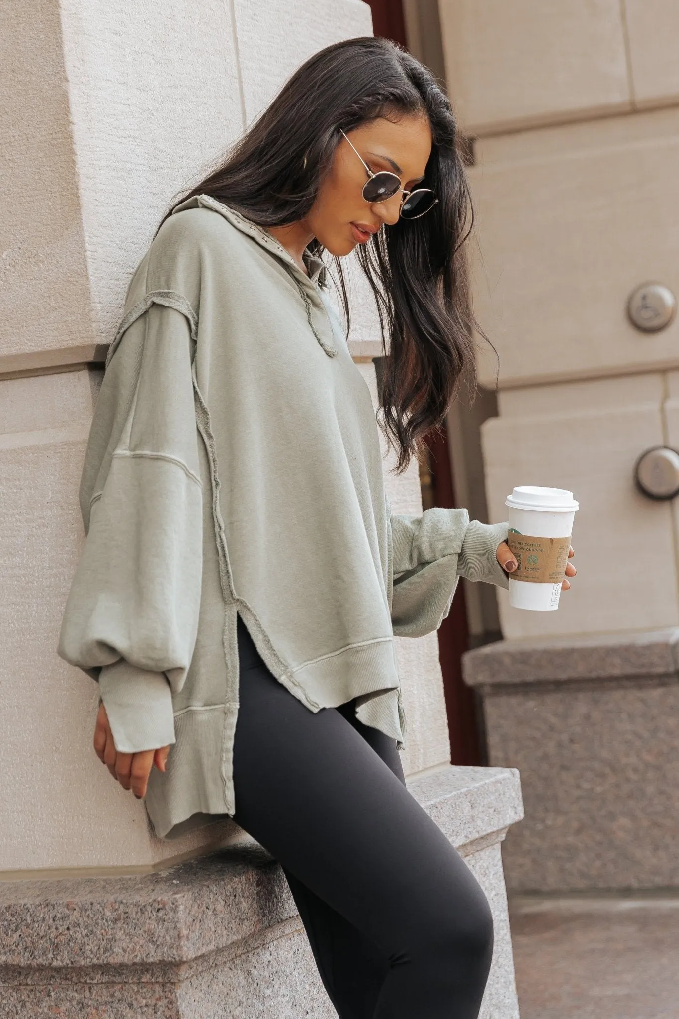 Free People Green Camden Henley Top