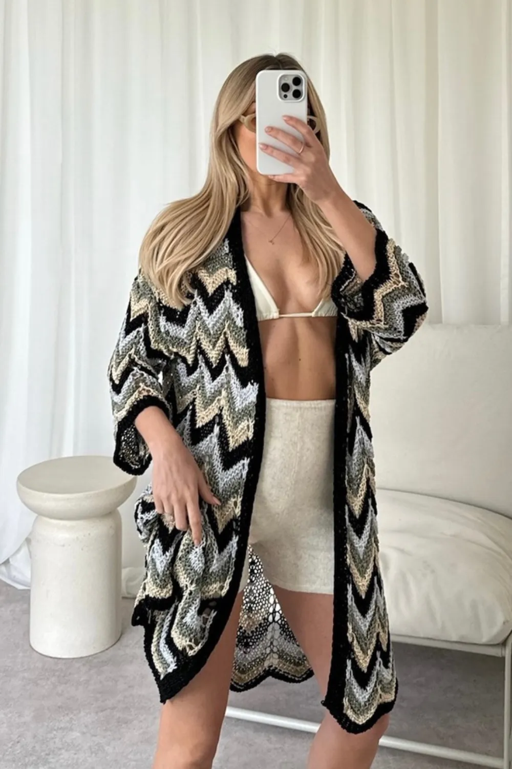 Freya black metallic zigzag crochet cardigan