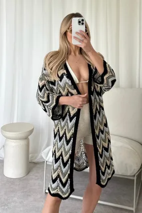 Freya black metallic zigzag crochet cardigan