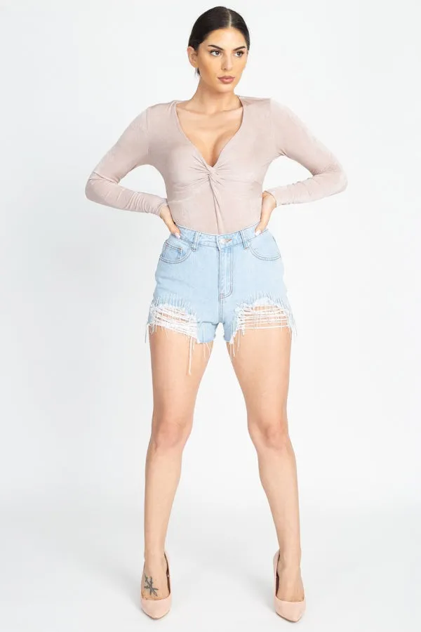 Front Twist Ribbed Bodysuit