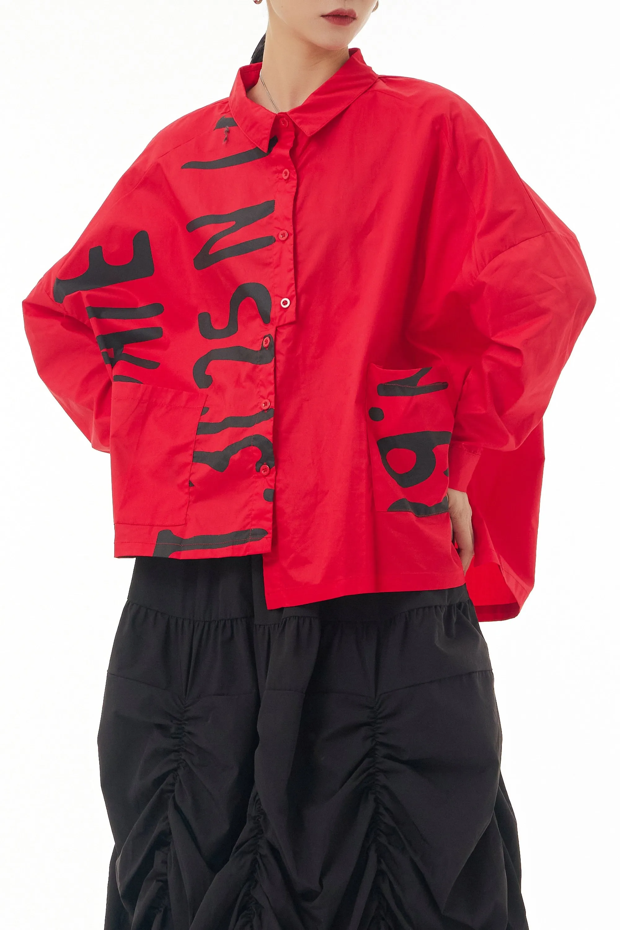 Full Sleeve Red Alphabetical Oversized Shirt