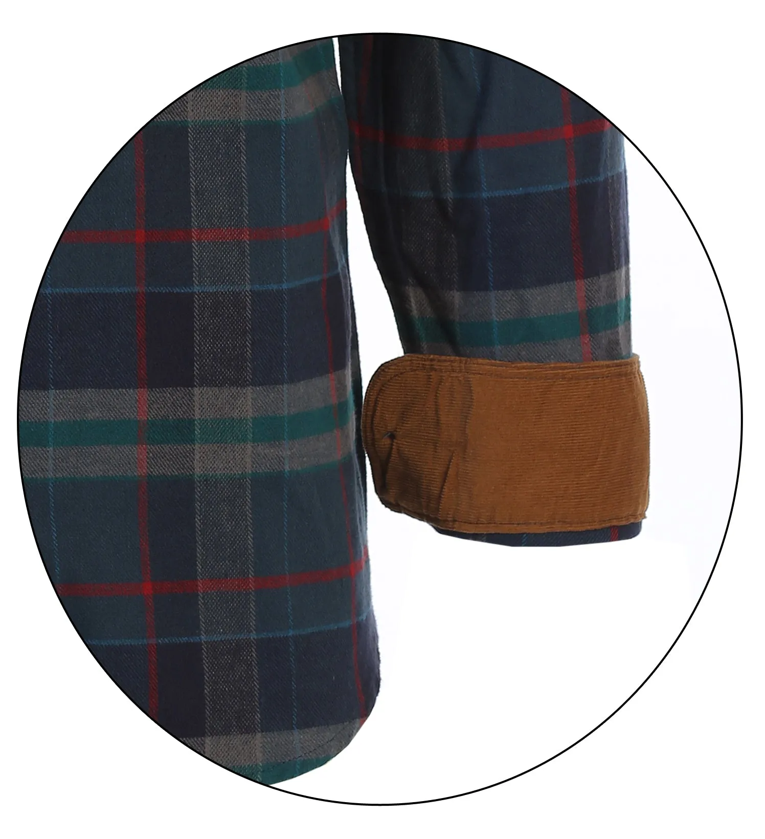 Gioberti Men's Dark Green / Red Highlight 100% Cotton Brushed Flannel Plaid Checkered Shirt with Corduroy Contrast