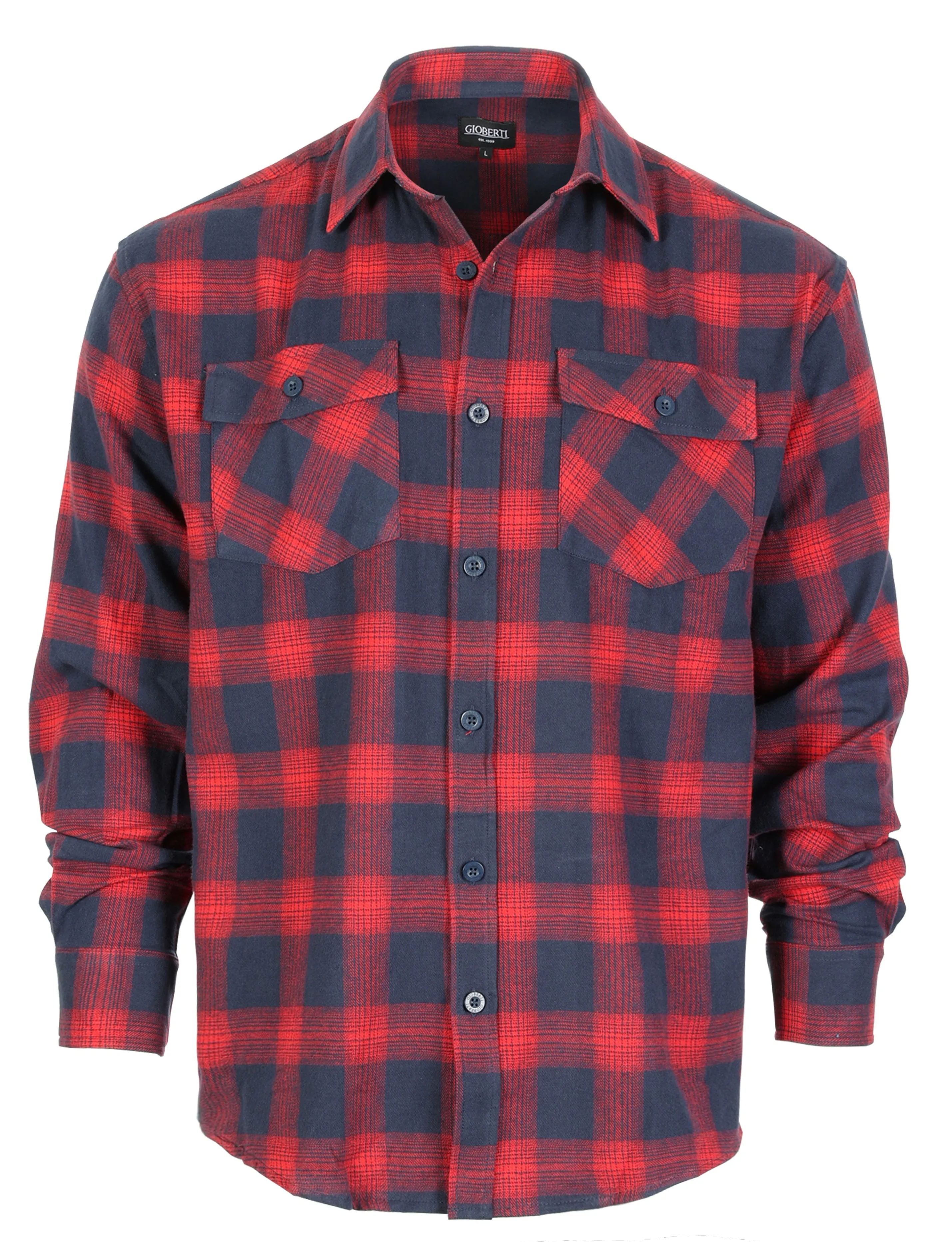 Gioberti Men's Red / Dark Navy Plaid Checkered Brushed Flannel Shirt