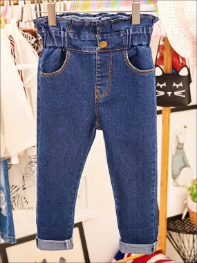 Girls Blue Ruffled High Waist Jeans
