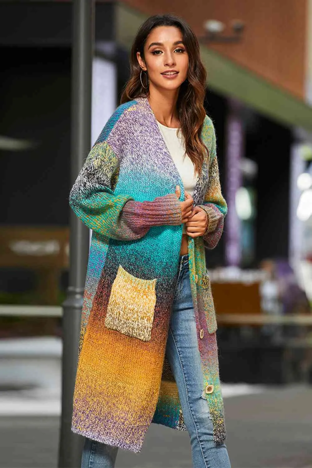 Gradient Button Down Cardigan with Pockets