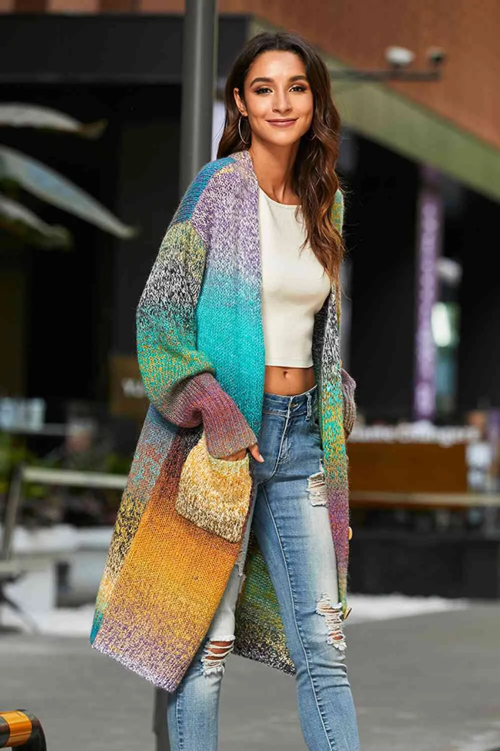 Gradient Button Down Cardigan with Pockets
