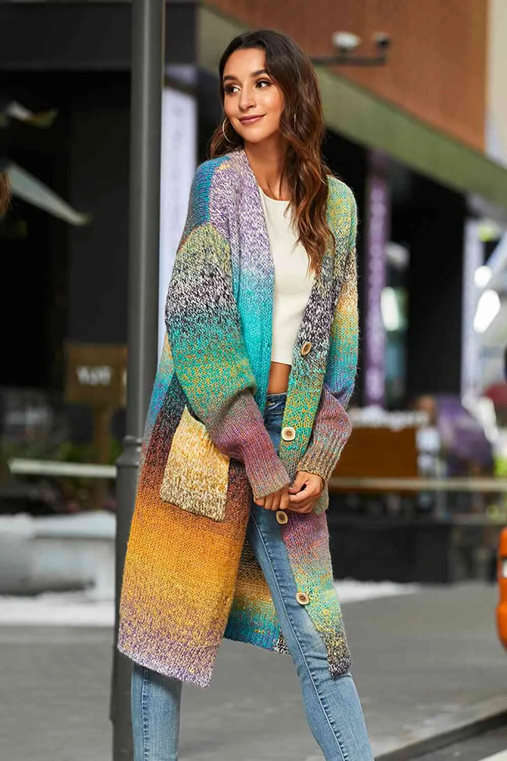 Gradient Button Down Cardigan with Pockets