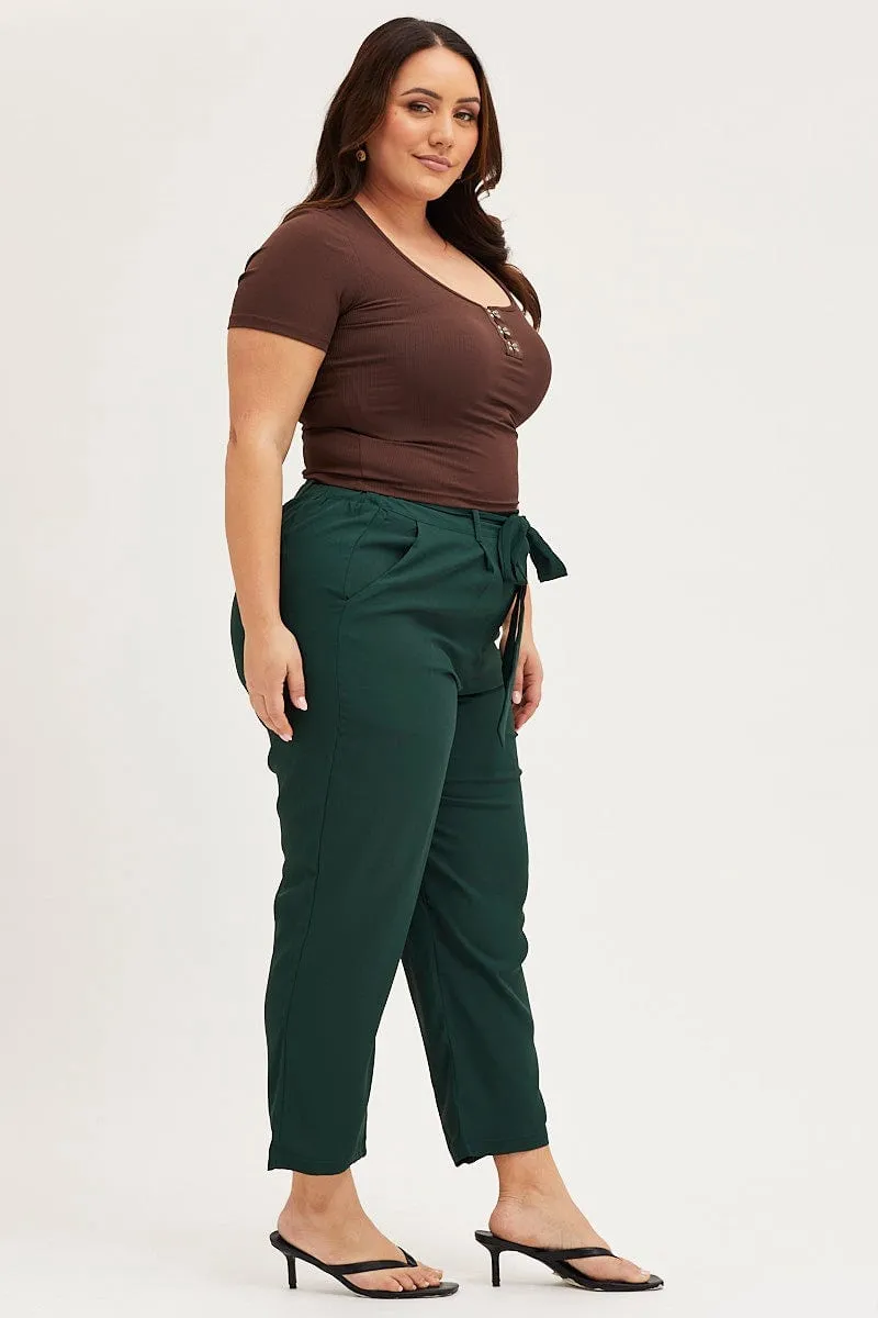 Green Crop Pants High Rise Waist Tie