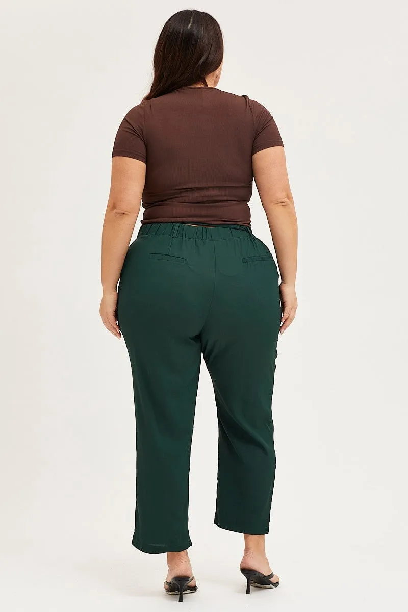 Green Crop Pants High Rise Waist Tie