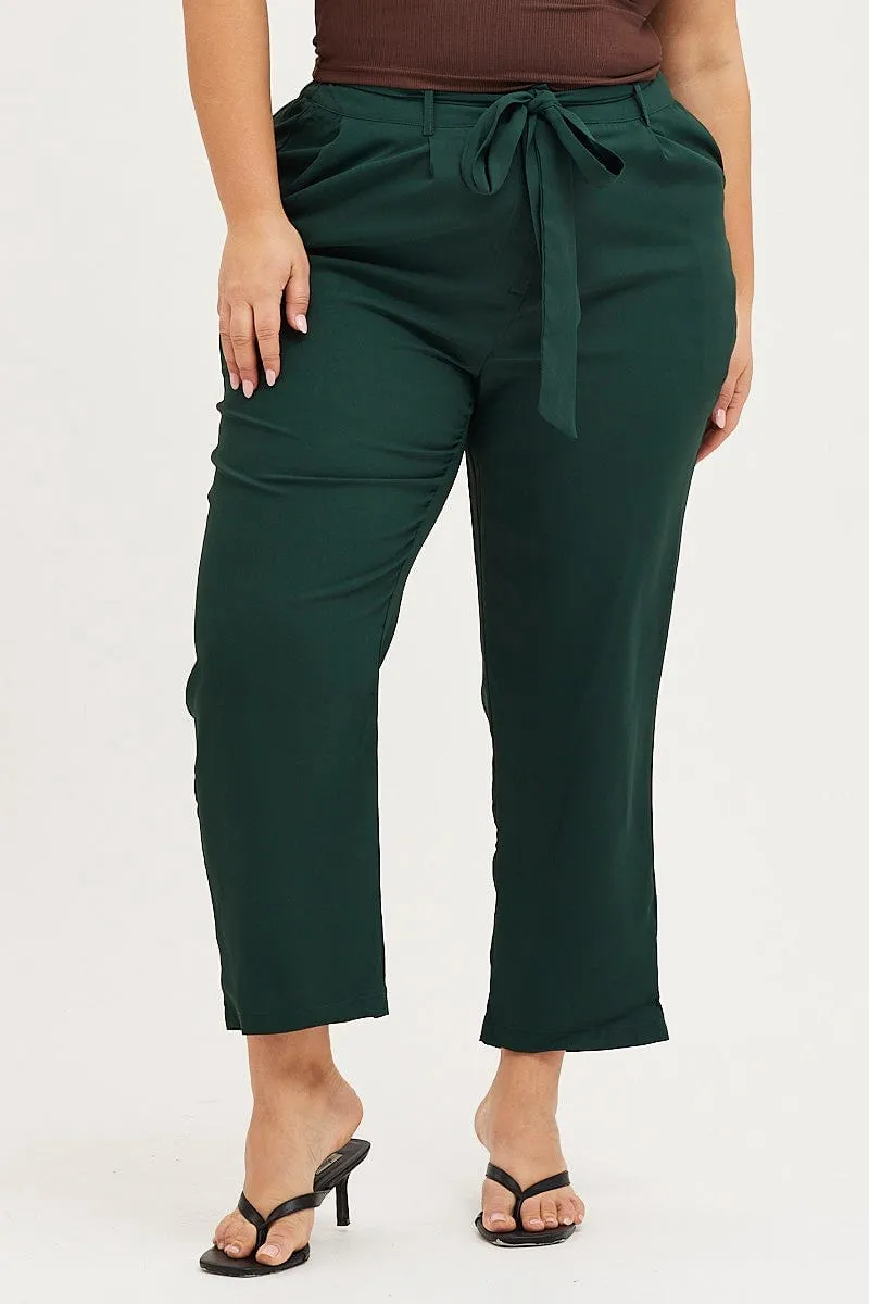 Green Crop Pants High Rise Waist Tie