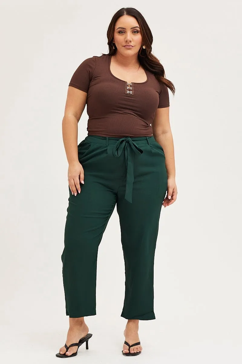 Green Crop Pants High Rise Waist Tie