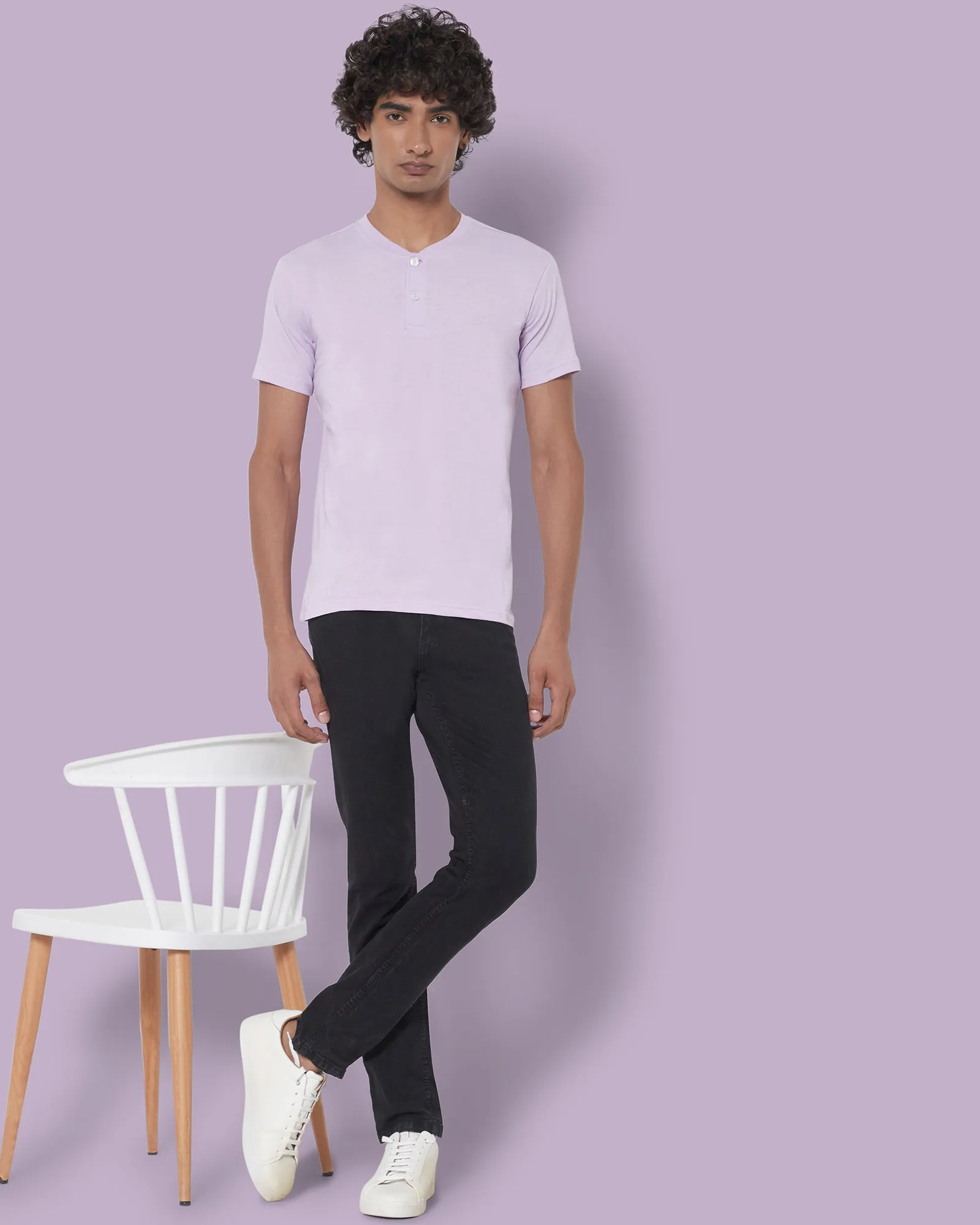 Half Sleeves Henley: Mauve Purple
