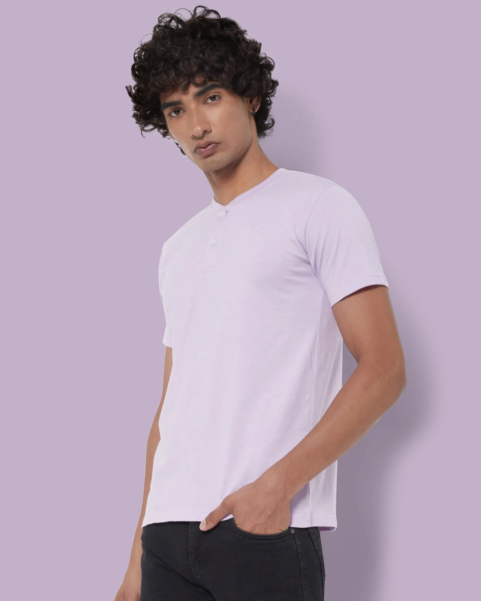 Half Sleeves Henley: Mauve Purple
