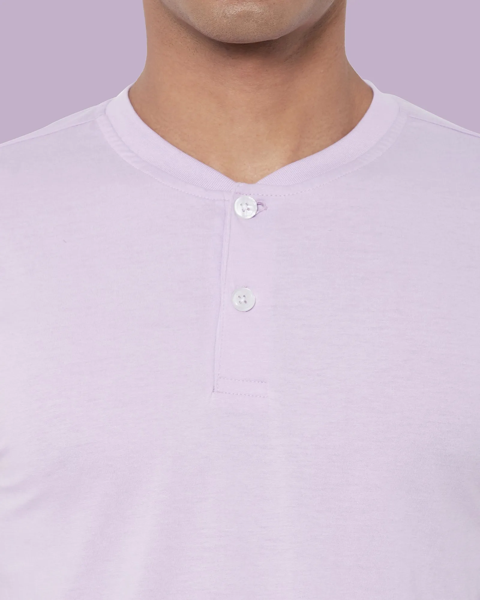 Half Sleeves Henley: Mauve Purple