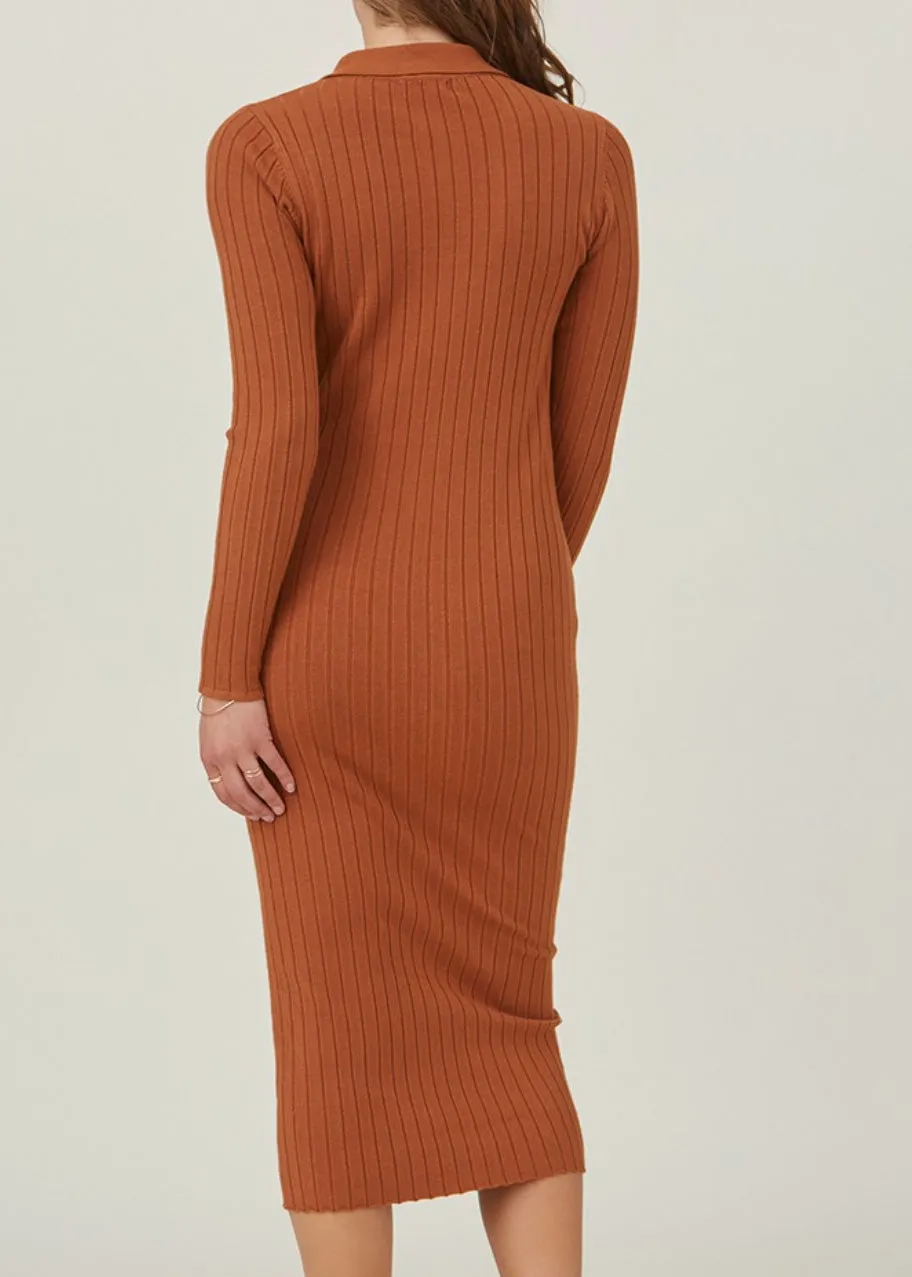 Harvard Women’s Ribbed Polo Shirt Dress, Midi Dress, Terra-Cotta