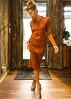 Harvard Women’s Ribbed Polo Shirt Dress, Midi Dress, Terra-Cotta