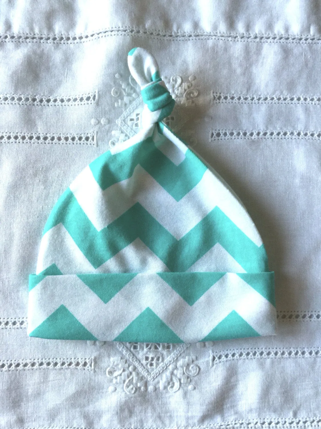 Hat Baby Infant Chevron Green White Cotton Knot Hat