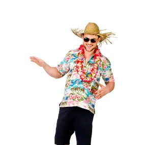 Hawaiian Shirt - Pink Flowers & Palm Trees