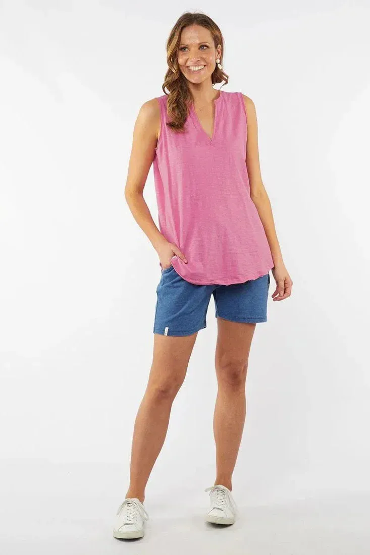 Helena Sleeveless Henley Tank in Chateau Rose