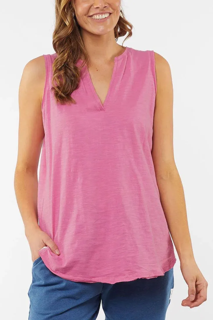 Helena Sleeveless Henley Tank in Chateau Rose