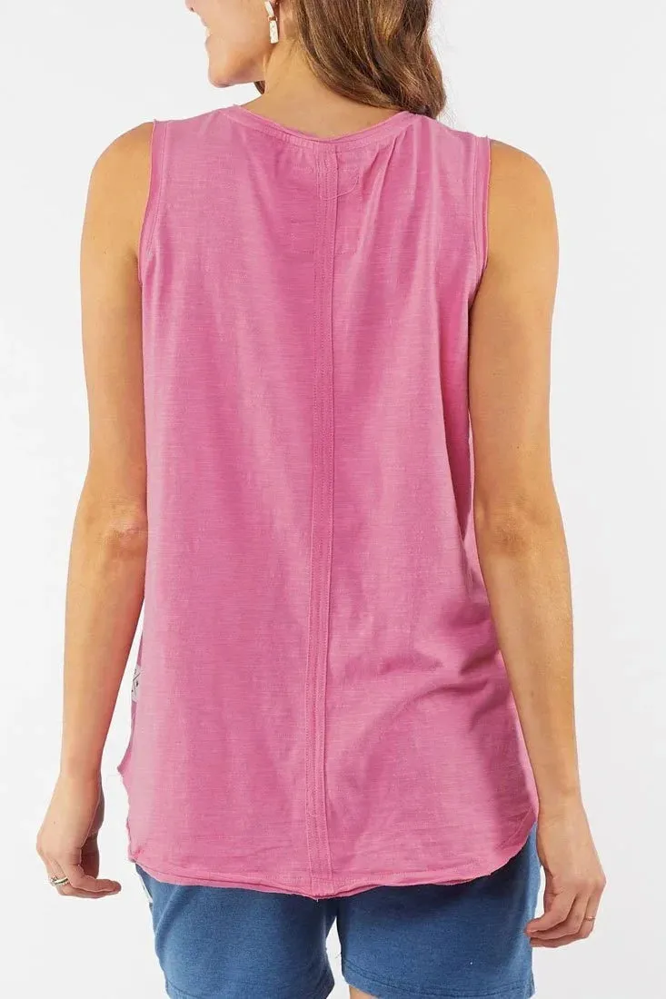Helena Sleeveless Henley Tank in Chateau Rose
