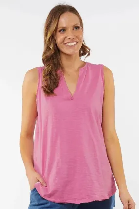 Helena Sleeveless Henley Tank in Chateau Rose