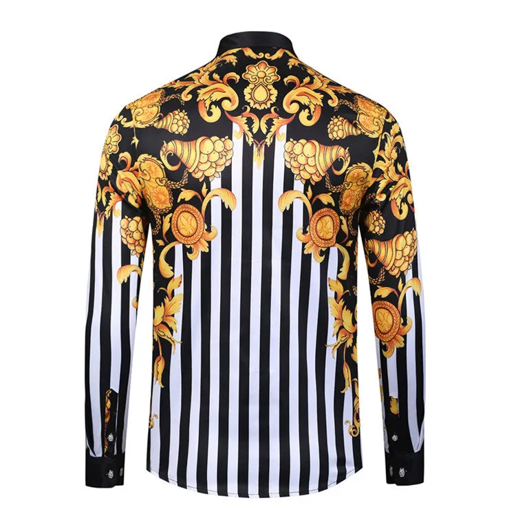 High-end Gold Flower Carved Print Men's Long-sleeved Shirt